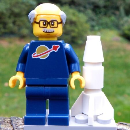 LEGO Space Enthusiast Gramps Minifig with rocket