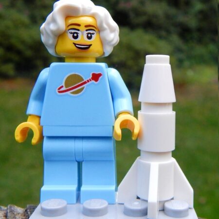 LEGO Space Enthusiast Grannie Minifig with rocket