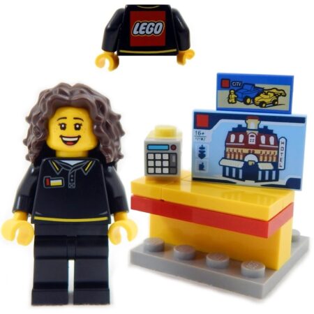 LEGO Store Employee "Harper" with checkout register and LEGO sets